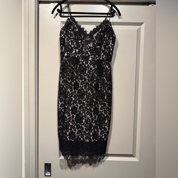 J. Crew Dresses & Skirts - J. Crew Black Lace/nude lining Midi Dress size 2- EUC